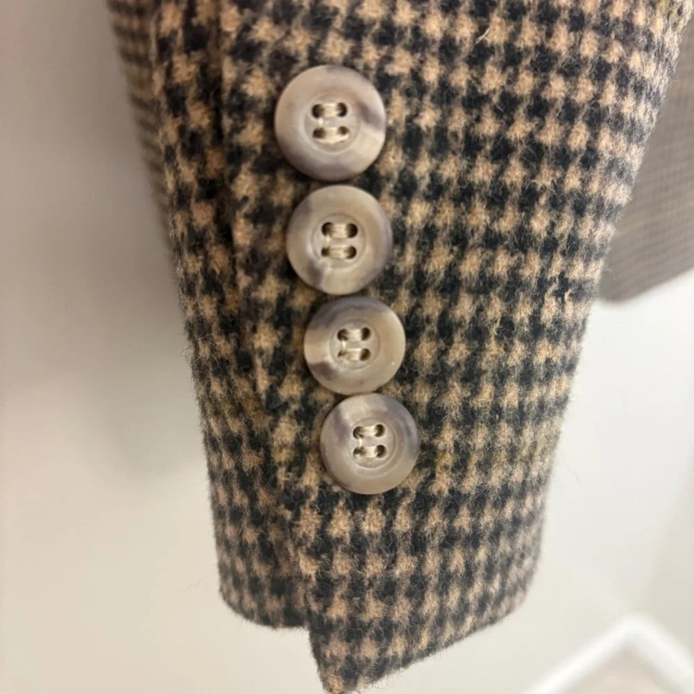 Stafford Blazer Men46L Tan Black Houndstooth Plaid Sport Coat 2B Wool Camel Hair